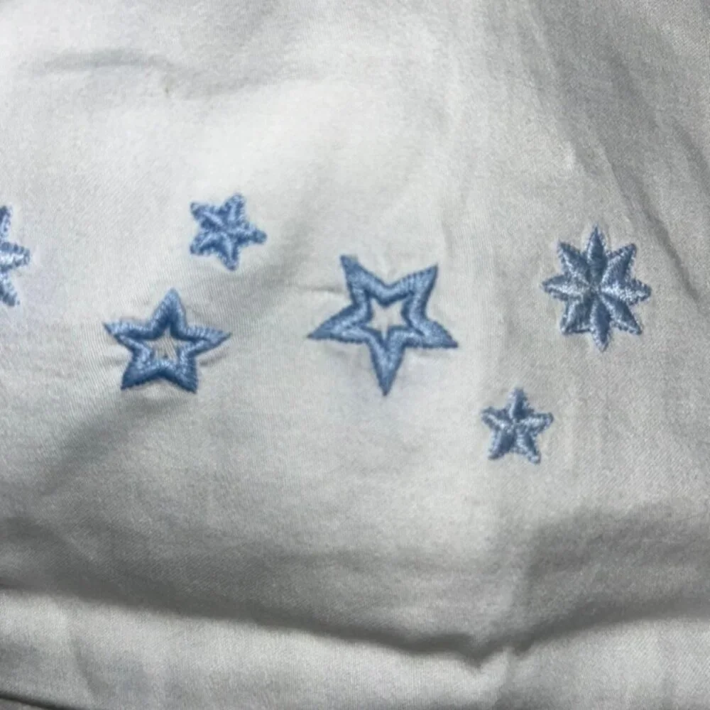 Schweitzer Linen ITALY white embroidered blue stars TWIN flat sheet